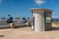 `Sanisette` public toilet along the seafront in Calais, France.