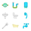 Sanitary appliances icons set, cartoon style