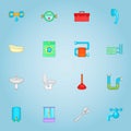 Sanitary appliances icons set, cartoon style