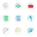 Sanitary appliances icons set, cartoon style