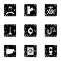 Sanitary appliances icons set, grunge style