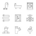 Sanitary appliances icons set, outline style