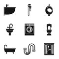 Sanitary appliances icons set, simple style