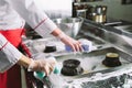 Sanitary day in the restaurant. Repeats wash your workplace. Cooks wash oven, stove and extractor in the Restaurant.