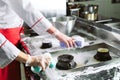 Sanitary day in the restaurant. Repeats wash your workplace. Cooks wash oven, stove and extractor in the Restaurant.