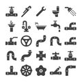 Sanitary engeneering, valve, pipe, plumbing service objects icons collection