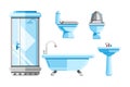 Sanitary engineering, icons set. Bathtub, toilet, sink illustration. Bathroom interior design elements