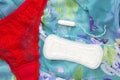 Sanitary menstrual tampon and pad for woman menstruation period.