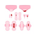 Women menstrual pad dirty and clean icon vector set