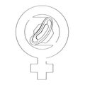 Sanitary pad inscribed in a female sign. Hand-drawn single line icon. Isolated stock vector illustration.