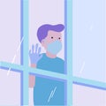Sanitary person in a hospital. Stay at home concept. vector illustration