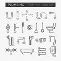 Sanitary plumbing engineering vector thin line icons