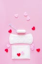 Sanitary tampon and pads on a pink background. Royalty Free Stock Photo