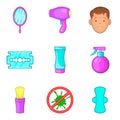 Sanitary unit icons set, cartoon style