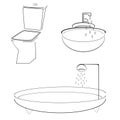 Sanitary ware vector sketch. plumbing engineering set with isolated bath objects on white background Royalty Free Stock Photo