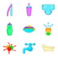 Sanitaryware icons set, cartoon style