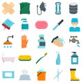 Sanitation icons set, flat style