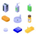 Sanitation icons set, isometric style