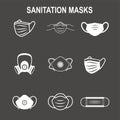 Sanitation and protection facemask ppe icon set w respiratory face masks Royalty Free Stock Photo