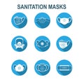 Sanitation and protection facemask ppe icon set w respiratory face masks