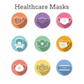 Sanitation and protection facemask ppe icon set w respiratory face masks