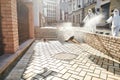 Total cleaning. Sanitization and disinfection of the streets and alleys in the city center due to the emergence of the