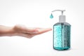 Sanitized gel with hand palm open Royalty Free Stock Photo