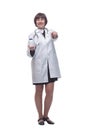 sanitizer in the hands of a female doctor . isolated on a white background.