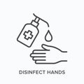 Sanitizer line icon. Vector outline illustration of antibacterial treatment. Hand disinfection pictorgam Royalty Free Stock Photo