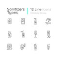 Sanitizer types linear icons set Royalty Free Stock Photo