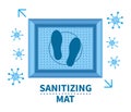Sanitizing mat vector sign. Disinfectant antibacterial doormat for shoes that prevent spread of coronavirus. Footprint on carpet