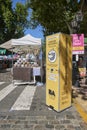 Sanitizing station at the artisan fair in San Telmo during the covid pandemic