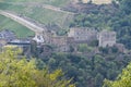 Sankt Goar, Germany - 08 04 2022: castle ruin Rheinfels and Rhine valley vineyards Royalty Free Stock Photo