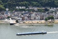 Sankt Goar, Germany - 08 04 2022: Cargo ship in front of Sankt Goar