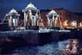 Sankt-Petersburg architecture bridge illuminated night city streetlight water reflection