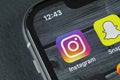 Instagram application icon on Apple iPhone X smartphone screen close-up. Instagram app icon. Social media icon. Social network Royalty Free Stock Photo