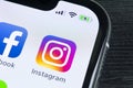 Instagram application icon on Apple iPhone X smartphone screen close-up. Instagram app icon. Social media icon. Social network Royalty Free Stock Photo