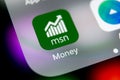 Microsoft MSN money application icon on Apple iPhone X smartphone screen close-up. Microsoft msn money app icon. Social network. S