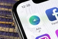 Facebook Ads application icon on Apple iPhone X screen close-up. Facebook Business app icon. Facebook Ads mobile application. Soci Royalty Free Stock Photo