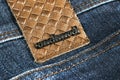 Cacharel logo on the modern leather sport jeans. Cacharel is the brand of the modern Fashion creator
