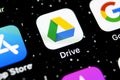 Google Drive application icon on Apple iPhone X screen close-up. Google drive icon. Google Drive application. Social media network Royalty Free Stock Photo