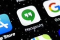 Google Hangouts application icon on Apple iPhone X smartphone screen close-up. Google hangouts app icon. Social network. Social me