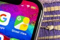 Google Street View application icon on Apple iPhone X screen close-up. Google StreetView app icon. Google Street view application. Royalty Free Stock Photo
