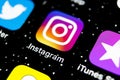 Instagram application icon on Apple iPhone X smartphone screen close-up. Instagram app icon. Social media icon. Social network Royalty Free Stock Photo