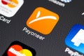 Payoneer application icon on Apple iPhone 8 smartphone screen close-up. Payoneer app icon. Payoneer is an online electronic