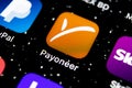 Payoneer application icon on Apple iPhone X smartphone screen close-up. Payoneer app icon. Payoneer is an online electronic financ