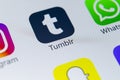 Tumblr plus application icon on Apple iPhone 8 smartphone screen close-up. Tumblr plus app icon. Tumblr is internet online social