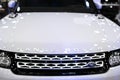 Front view of a white Land Rover Range Rover Sport . Car exterior details Royalty Free Stock Photo
