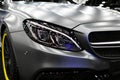 Side view of a Mercedes Benz C 63 s AMG coupe. Front Headlight .Car exterior details Royalty Free Stock Photo