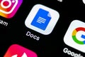 Google Docs icon on Apple iPhone X smartphone screen close-up. Google docs icon. Social network. Social media icon Royalty Free Stock Photo